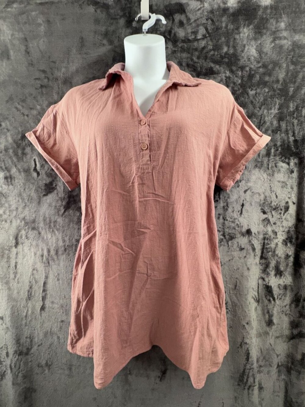 Zeagoo XXL 100% Cotton Pink Shift Collared Shirt Dress Short Sleeve Casual